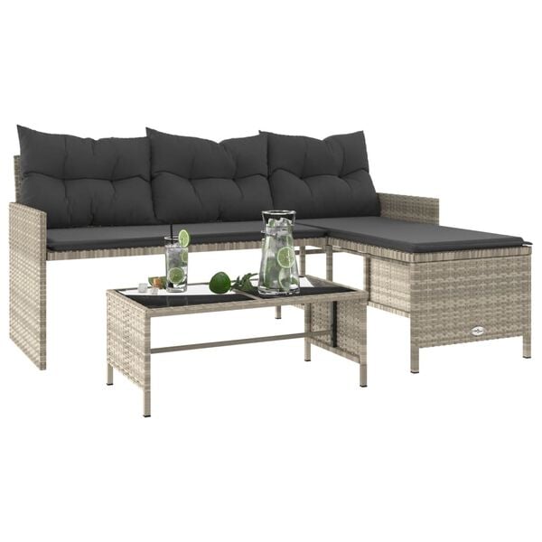 vidaXL Garden Sofa Light Grey PE rattan, powder-coated steel, tempered glass