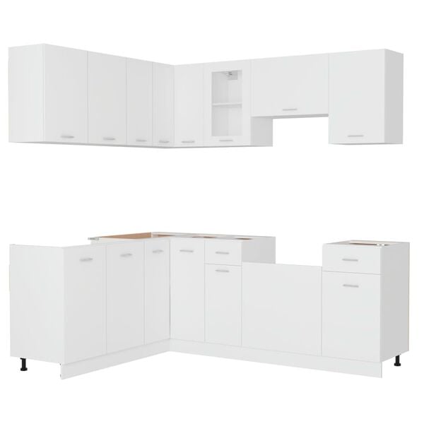 vidaXL Kitchen Cabinet Set White Engineered wood, Glass Large