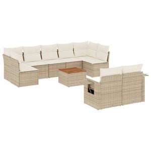 vidaXL Garden Sofa Set Beige PE Rattan Large Adjustable Feet