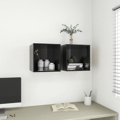 vidaXL Wall Cabinet High Gloss Black 14.6"x14.6"x14.6" Engineered Wood