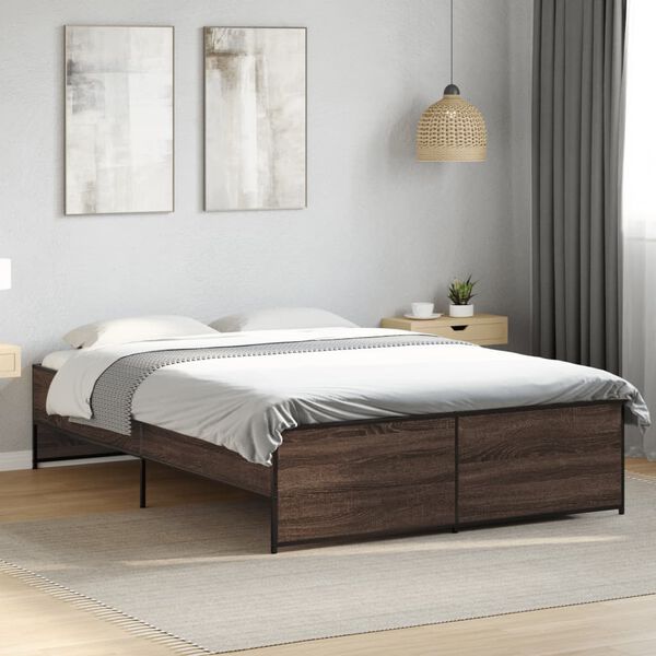 vidaXL Bed Frame Brown oak Engineered wood, Steel Full Durable