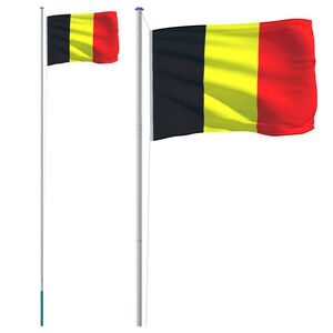 vidaXL Belgium Flag Silver, Multicolor Aluminum, 100% Polyester Large