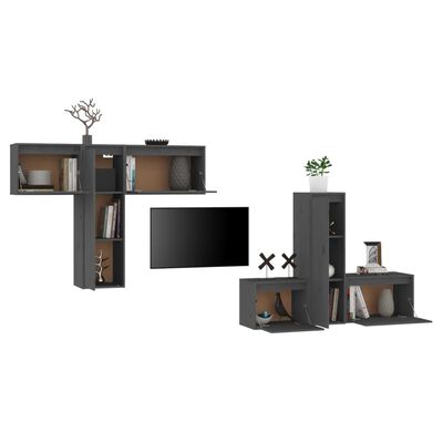 vidaXL TV Stands 6 Pcs Gray Solid Wood Pine