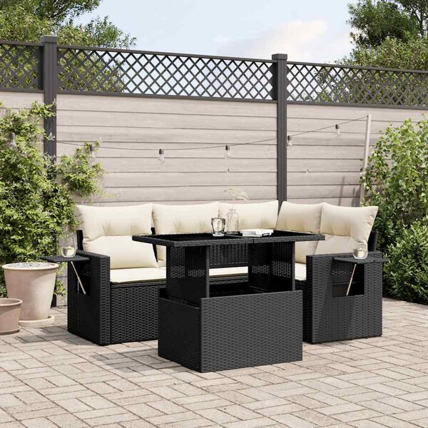 vidaXL Garden Sofa Set Black PE rattan Medium Adjustable Armrests