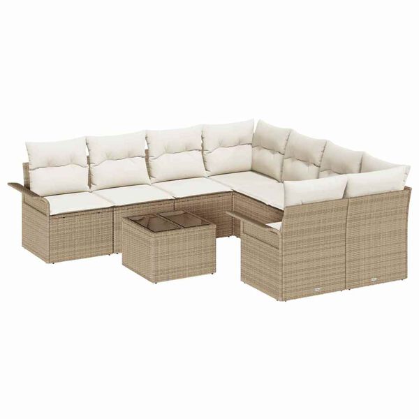 vidaXL Garden Sofa Set 9 pcs Beige Poly rattan