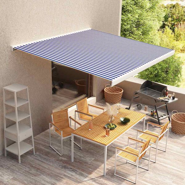 vidaXL Awning Top Blue and white 100% Polyester with PU coating Large