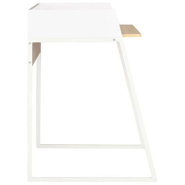 vidaXL Desk White and Oak Engineered wood, Powder-coated steel