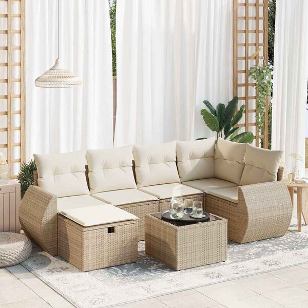 vidaXL Garden Sofa Set Beige, Cream white