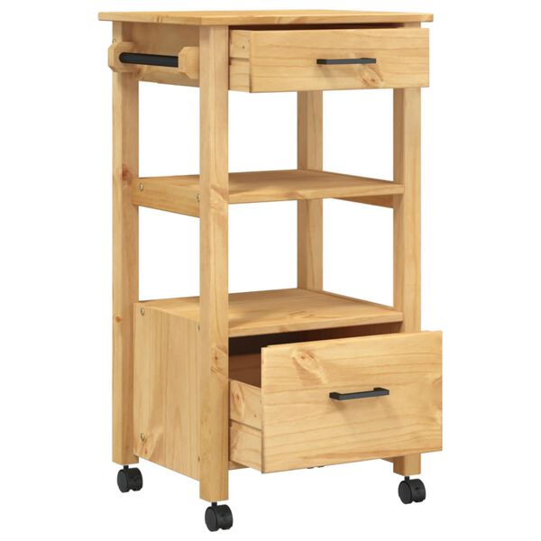 vidaXL Kitchen Trolley MONZA 18.9"x15.7"x34.8" Solid Wood Pine