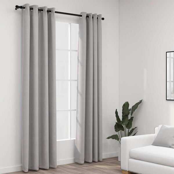 vidaXL Linen-Look Blackout Curtains with Grommets 2pcs Grey 140x88.6 "