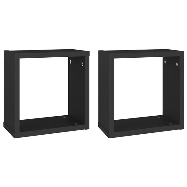 vidaXL Cube Shelf Set of 2 Black Engineered wood Small Wall Shelf