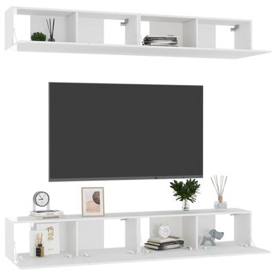 vidaXL TV Stands 4 Pcs High Gloss White 39.4"x11.8"x11.8" Engineered Wood