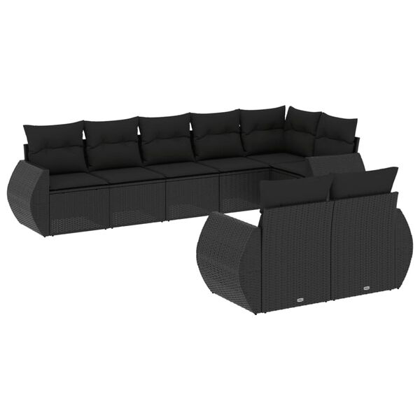 vidaXL Garden Sofa Set Black PE rattan, powder-coated steel, polyester