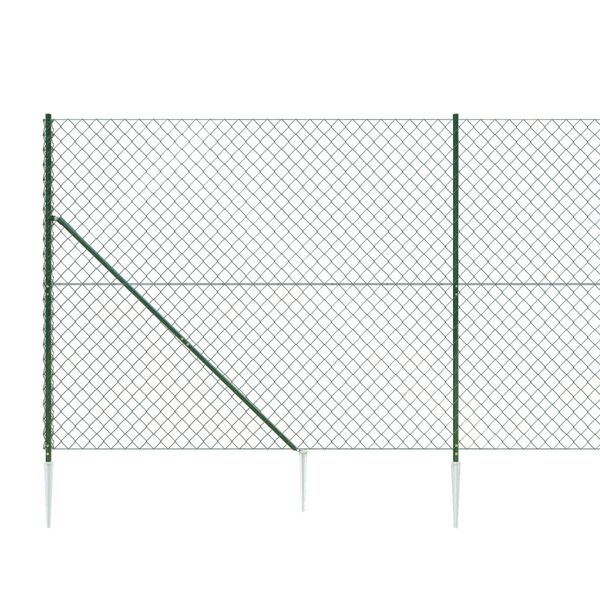 vidaXL Chain Link Fence with Spike Anchors Green 5.2x32.8'