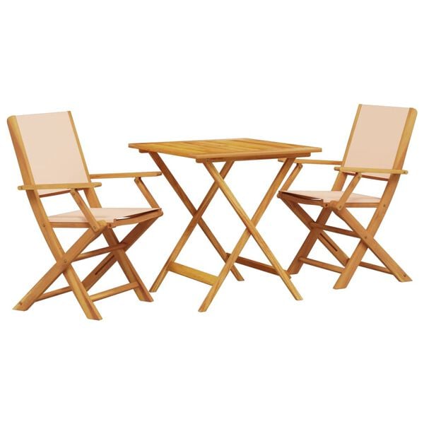 vidaXL Bistro Set Beige Solid acacia wood, 100% polyester 3 Piece Set