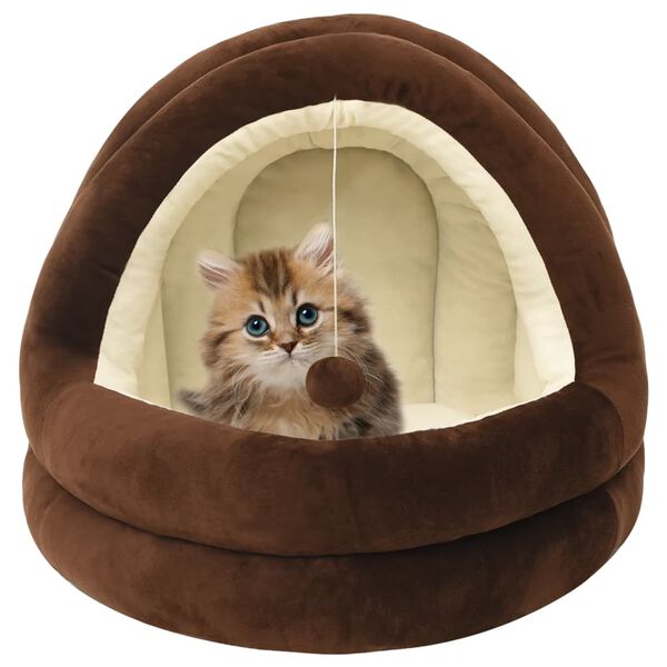 vidaXL Cat Bed Brown and Cream Fleece, PP cotton Small Cat Bed