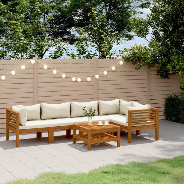 vidaXL Garden Lounge Set Cream, Acacia wood Solid Acacia wood, fabric