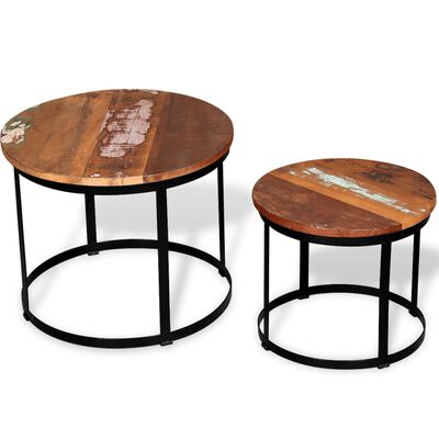 vidaXL Two Piece Coffee Table Set Solid Reclaimed Wood Round 19.7"
