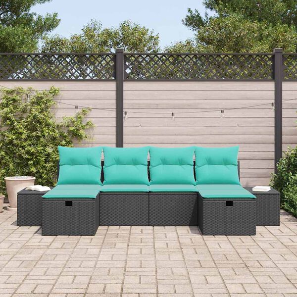 vidaXL Garden Sofa Set with Pillow 6 pcs Black Poly rattan