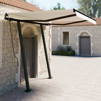 vidaXL Manual Retractable Awning with Posts 118.1"x98.4" Cream