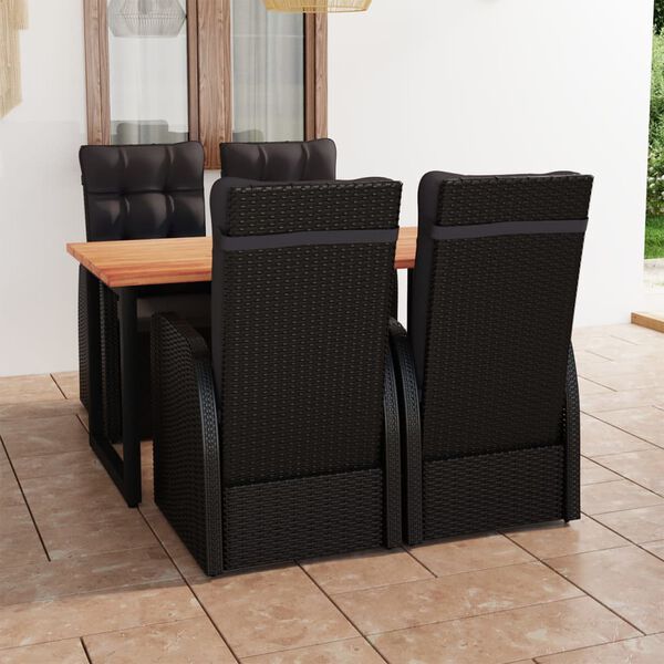 vidaXL 5 Piece Patio Dining Set with Cushions Poly Rattan Black
