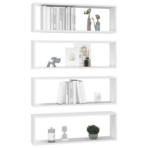 vidaXL Wall Shelf Set of 4 White Engineered wood 31.5 x 5.9 x 10.4 in