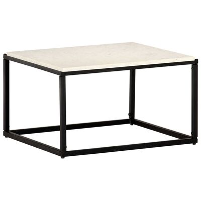 vidaXL Coffee Table White 23.6"x23.6"x13.8" Real Stone with Marble Texture