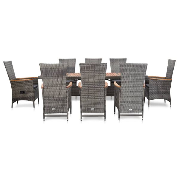 vidaXL Patio Dining Set Set of 9 Grey PE rattan Large Patio Dining Set