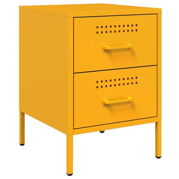 vidaXL Bedside Cabinet Mustard Yellow Steel Bedside Cabinet Rectangular