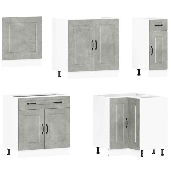 vidaXL Kitchen Cabinet Set Concrete Grey Engineered wood and glass Large