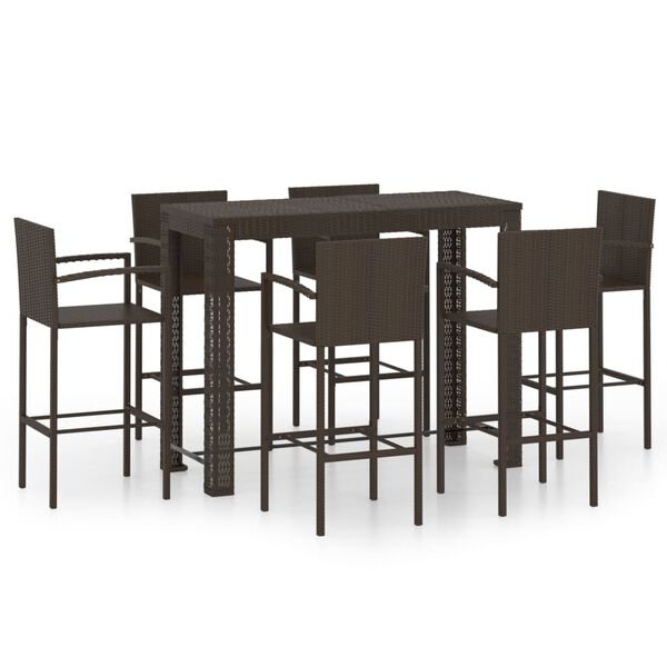 vidaXL Garden Bar Set Brown PE Rattan, Powder-Coated Steel Large