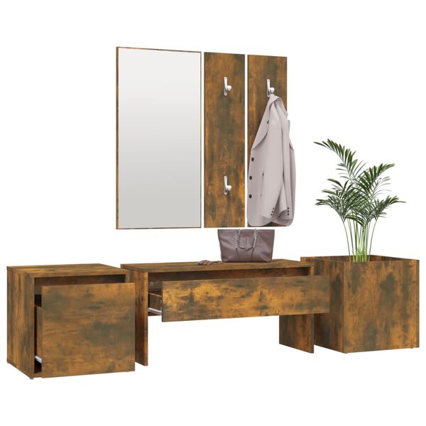 vidaXL Hallway Furniture Set Smoked Oak Engineered Wood, Acrylic Medium