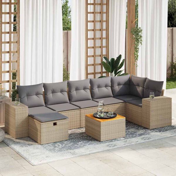 vidaXL Garden Sofa Set Beige PE rattan Large Modular Garden Sofa Set