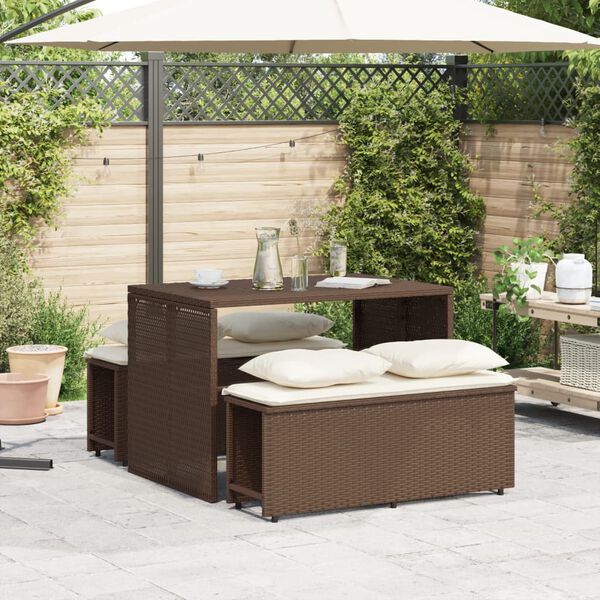 vidaXL 3 Piece Patio Dining Set with Cushions Brown Poly Rattan