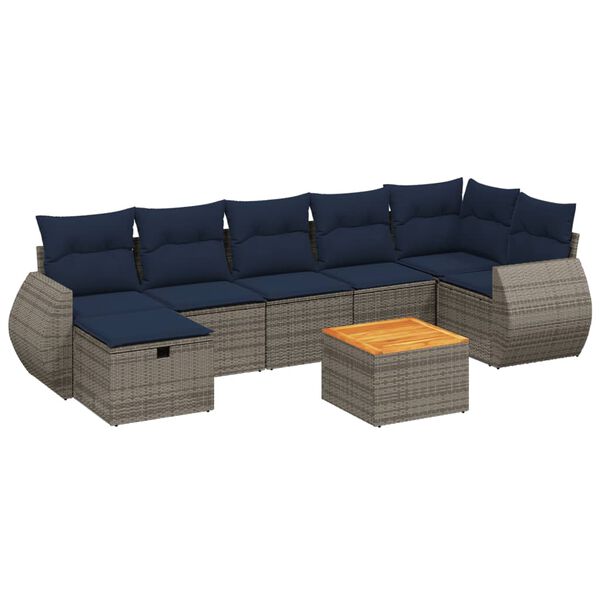 vidaXL 8 Piece Patio Sofa Set with Cushions Gray Poly Rattan
