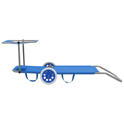 vidaXL Folding Sun Lounger with Canopy and Wheels Steel Blue