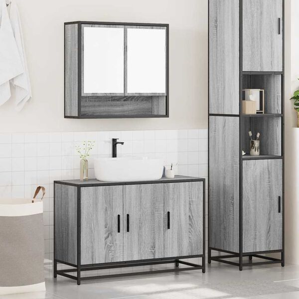 vidaXL Bathroom Furniture Set Grey Sonoma Engineered wood, metal Medium