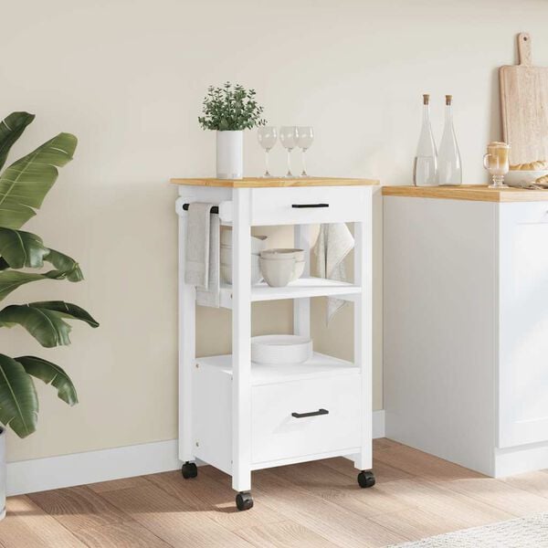 vidaXL Kitchen Trolley MONZA 18.9"x15.7"x34.8" Solid Wood Pine