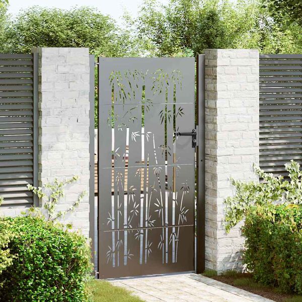 vidaXL Garden Gate 39.4x78.7" Corten Steel Bamboo Design