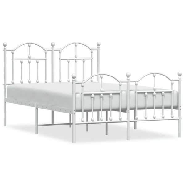 vidaXL Bed Frame White Powder-Coated Steel Small Double Bed Frame