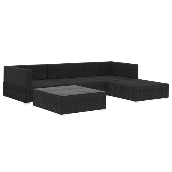 vidaXL Garden Sofa Black PE Rattan, Powder-Coated Steel, 100% Polyester