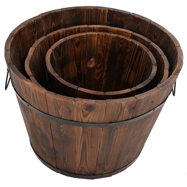 vidaXL Bucket Planter Set Set of 3 Burned Wood Solid Fir Wood