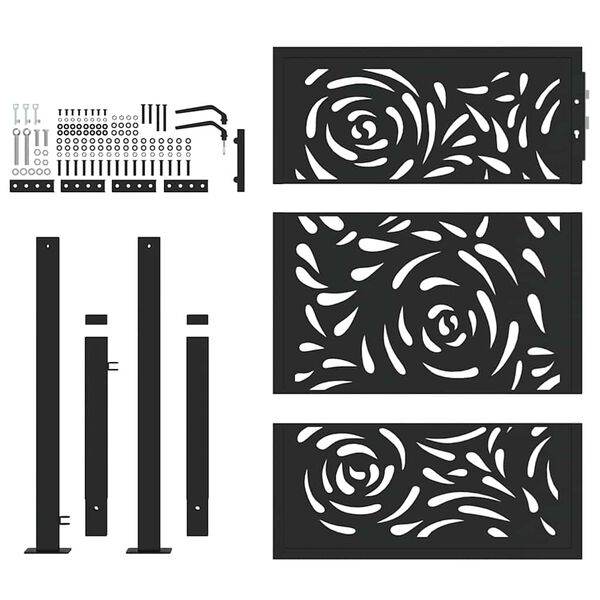 vidaXL Garden Gate Black 39.4x49.2" Steel Flame  Design