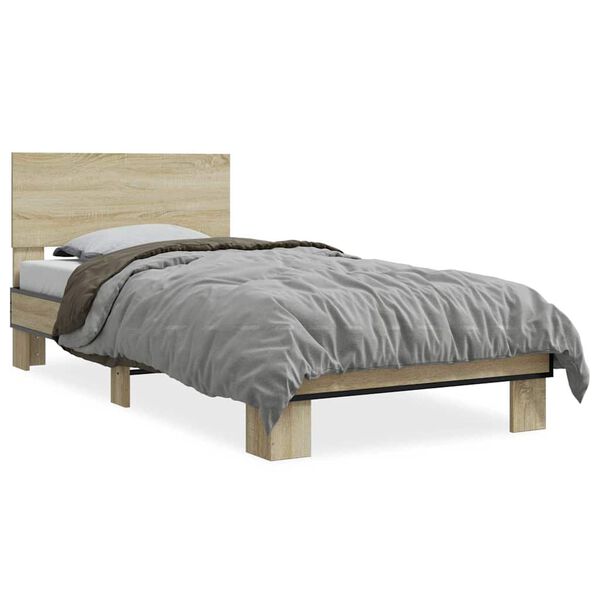 vidaXL Bed Frame Sonoma Oak Engineered wood, metal Twin Durable