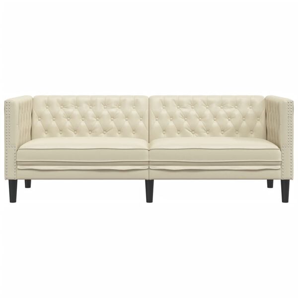 vidaXL Chesterfield Sofa Cream Faux leather, plywood, solid wood 3-seater