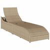 vidaXL Folding Sun Lounger with Cushion and Storage Beige Poly Rattan