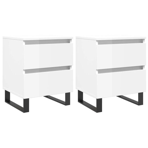 vidaXL Nightstand Set of 2 High gloss white Engineered wood, iron