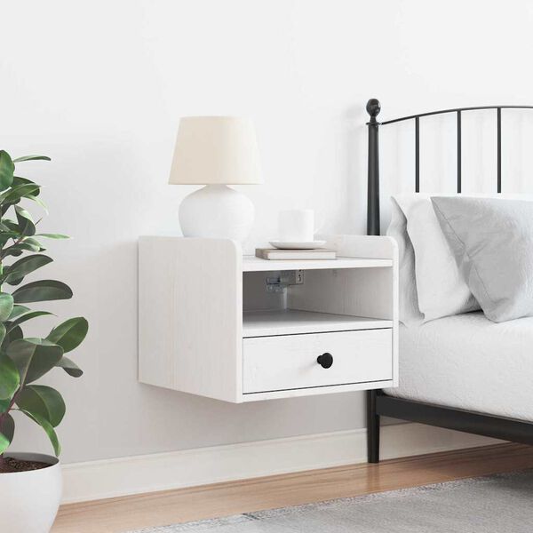 vidaXL Bedside Table White 14.96 x 14.17 x 11.61 in Solid pine wood