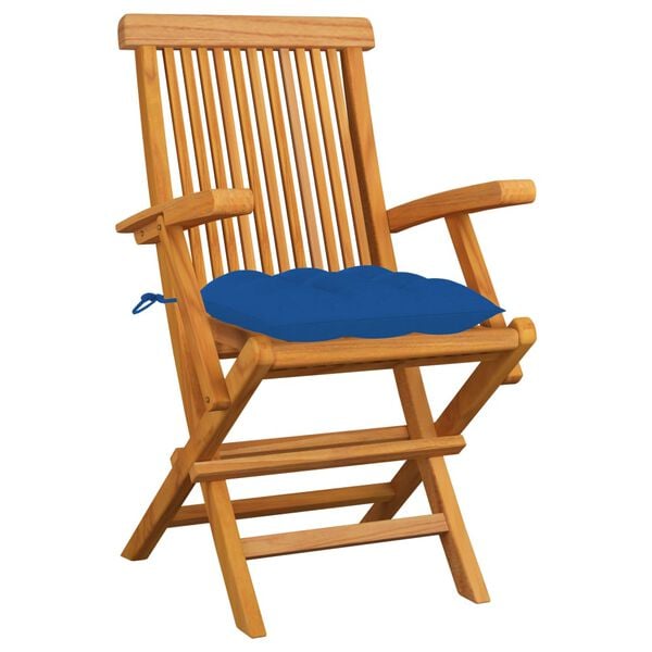 vidaXL Patio Chair Set of 6 Teak, Blue Teak Wood, Polyester Standard