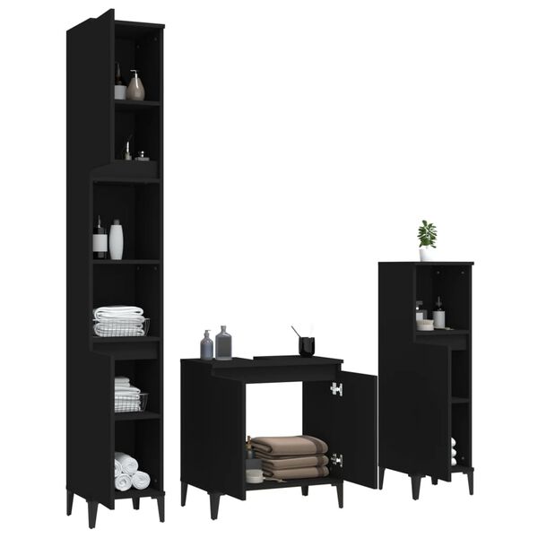 vidaXL Bathroom Furniture Set Black Engineered wood, metal Medium